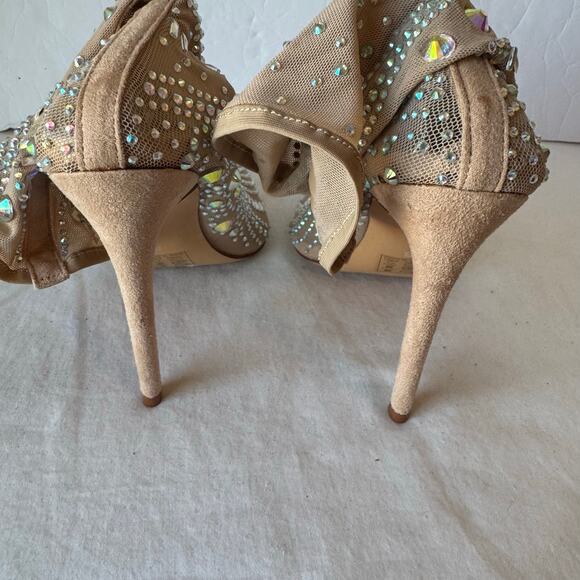 Azalea Wang Opry Sock Bootie 8 Beige Stiletto Rhinestone Embellished Gems - Picture 7 of 10